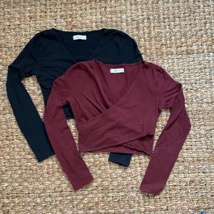 Abercrombie - Cropped Long-Sleeve Wrap tops (2) - Size M